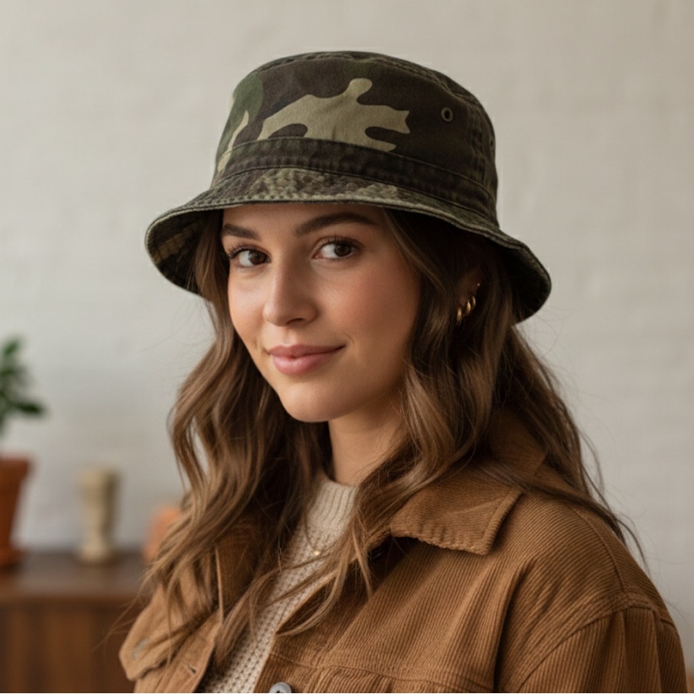 SOLD - Steve Madden Camo Utility Bucket Hat 100% Cotton One Size - Picture 2 of 9